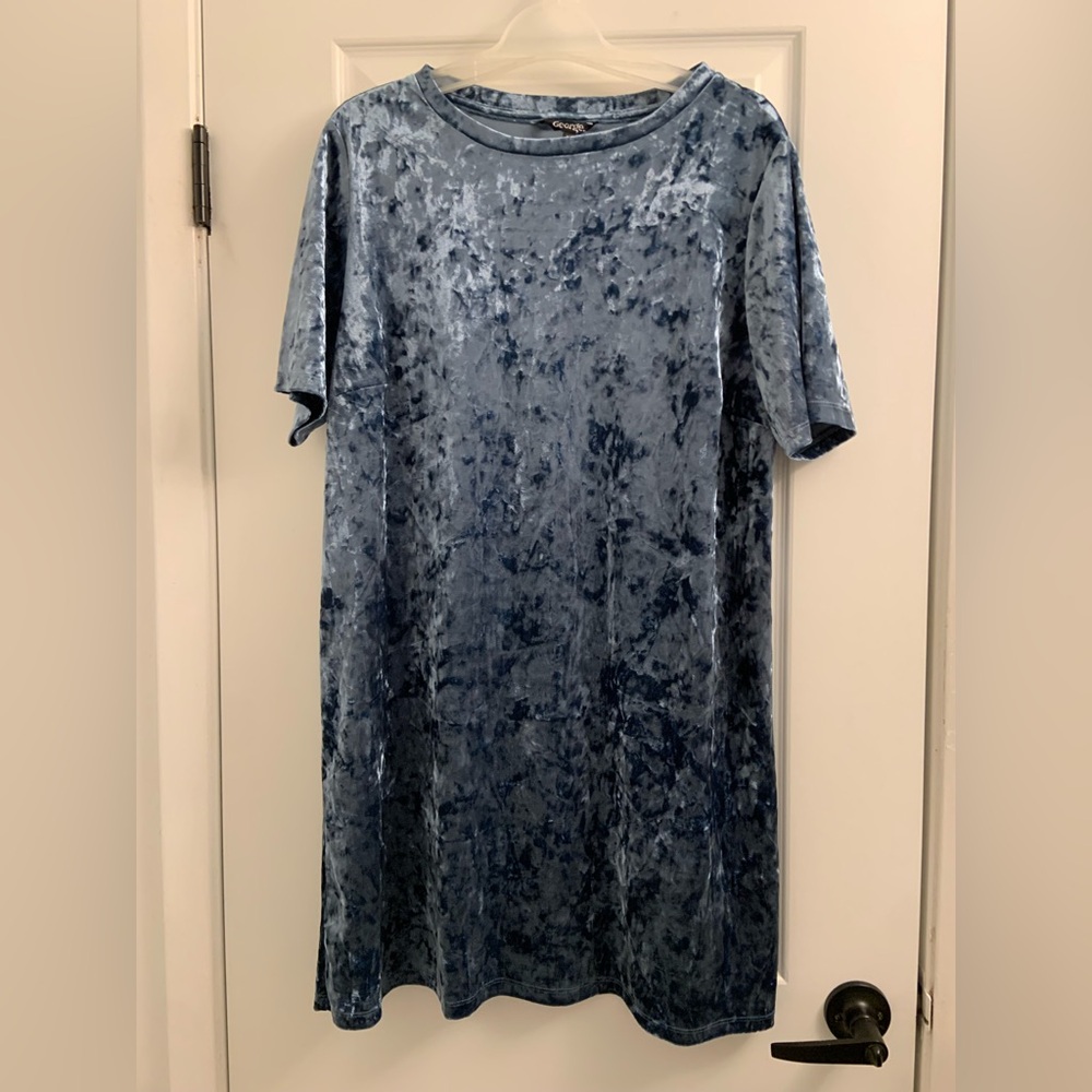 George Crushed Velvet Midi Dress in Blue